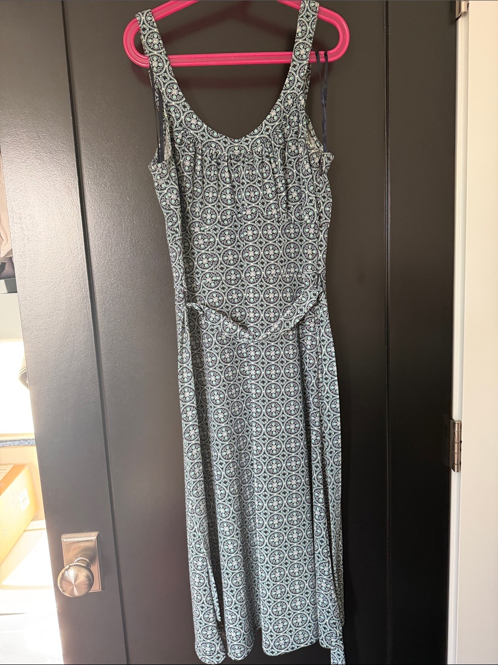 LOFT Teal and White Sleeveless Printed Maxi Dress